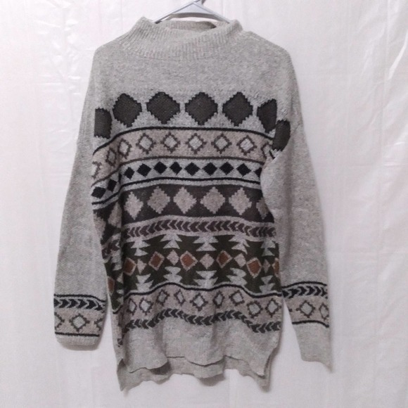 Venus Geometric Print Turtleneck Sweater Gray Small - Picture 1 of 11